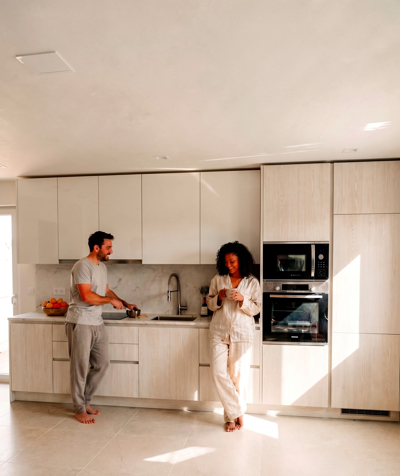 Cozinha Egger Branco + Carvalho Cuneo Branco